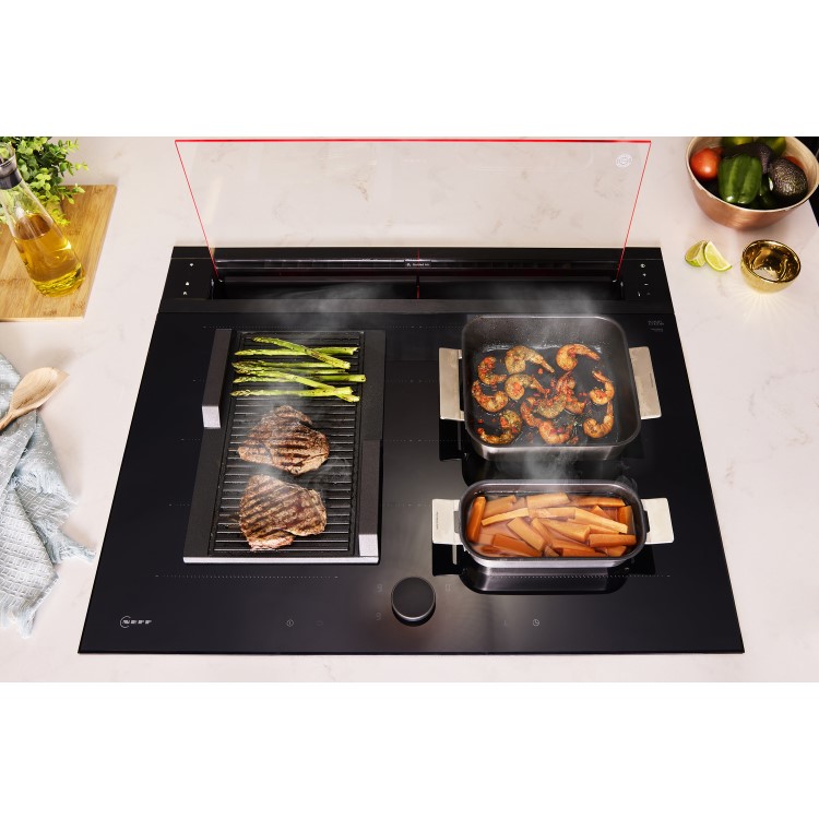 Neff N90 80cm Clear Glass Downdraft Hood - Black