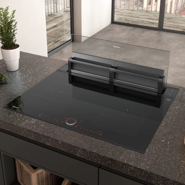 Neff N90 80cm Clear Glass Downdraft Hood - Black