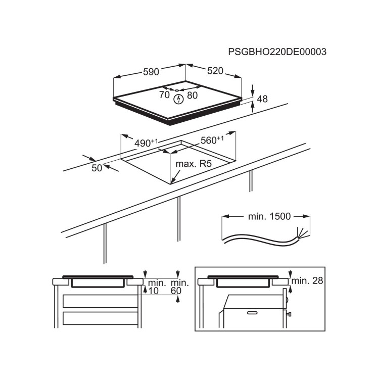 Refurbished AEG 3000 Series IBX64200CB 60cm 4 Zones Induction Hob Black