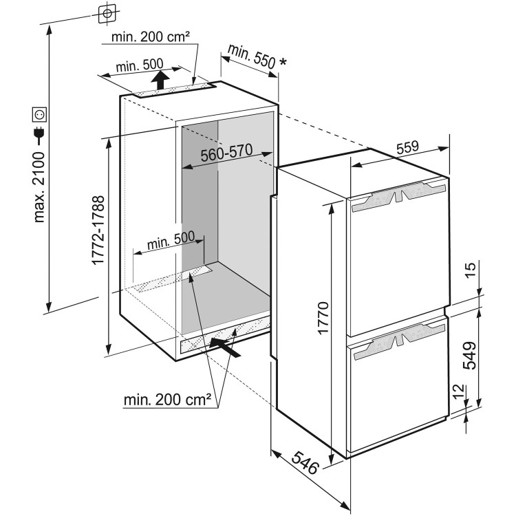 Refurbished Liebherr ICBb5152 Integrated 256 Litre 80/20 Low Frost Fridge Freezer White