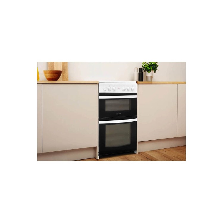 Refurbished Indesit ID5V92KMW 50cm Double Cavity Electric Cooker With Ceramic Hob White