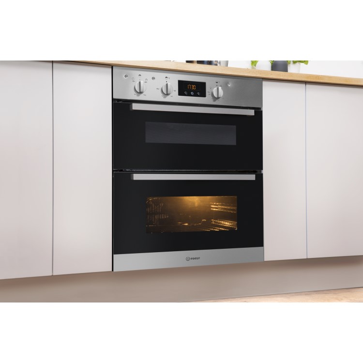 Indesit Aria Electric Built Under Double Oven - Stainless Steel