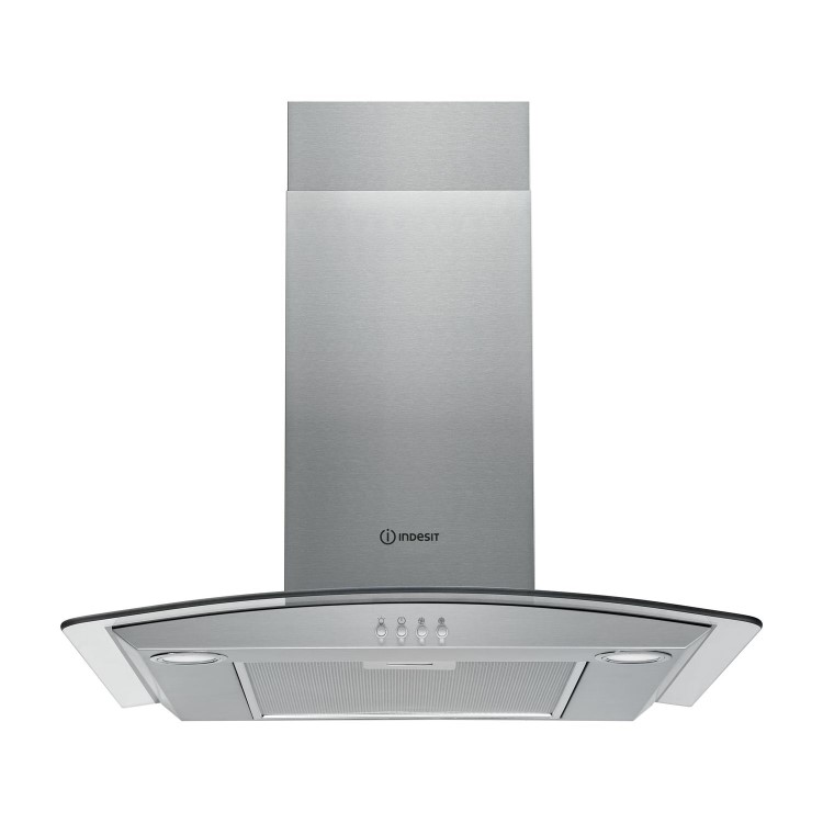 Indesit 60cm Curved Glass Chimney Cooker Hood - Stainless Steel