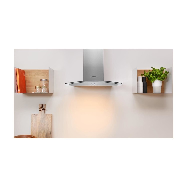 Indesit 60cm Curved Glass Chimney Cooker Hood - Stainless Steel