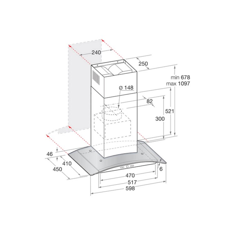 Indesit 60cm Curved Glass Chimney Cooker Hood - Stainless Steel