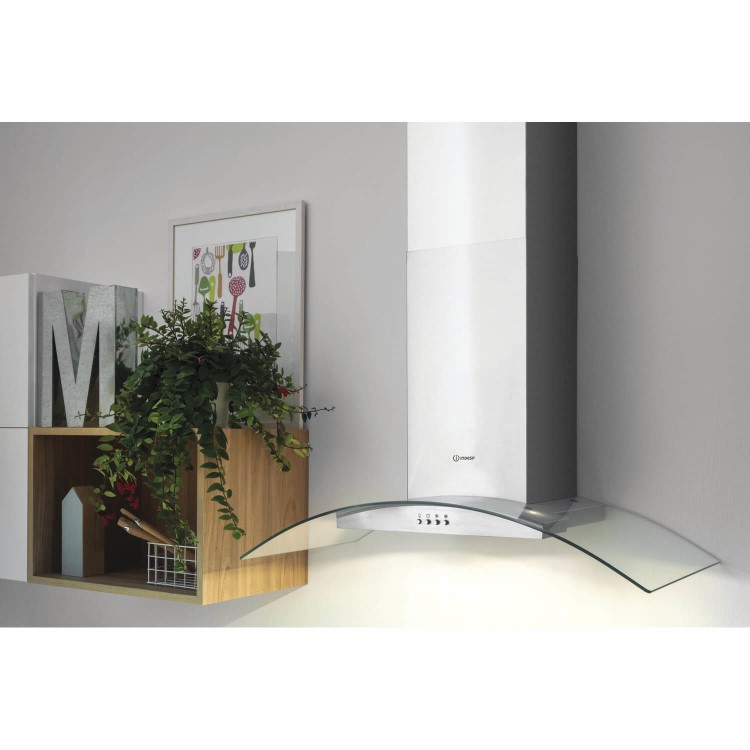 Indesit 60cm Curved Glass Chimney Cooker Hood - Stainless Steel