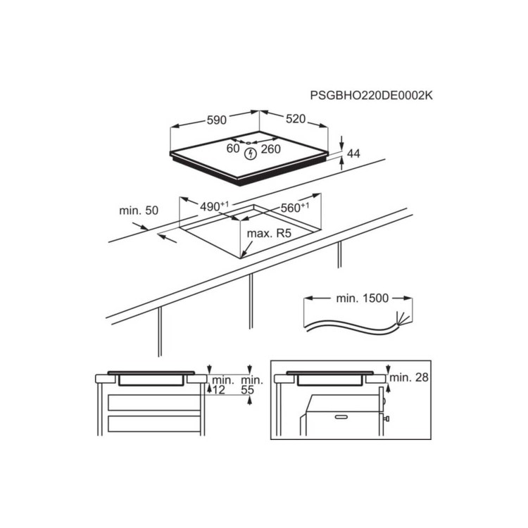 Refurbished AEG IKE64441FB 59cm 4 Zone Induction Hob with Bridge Zone Black