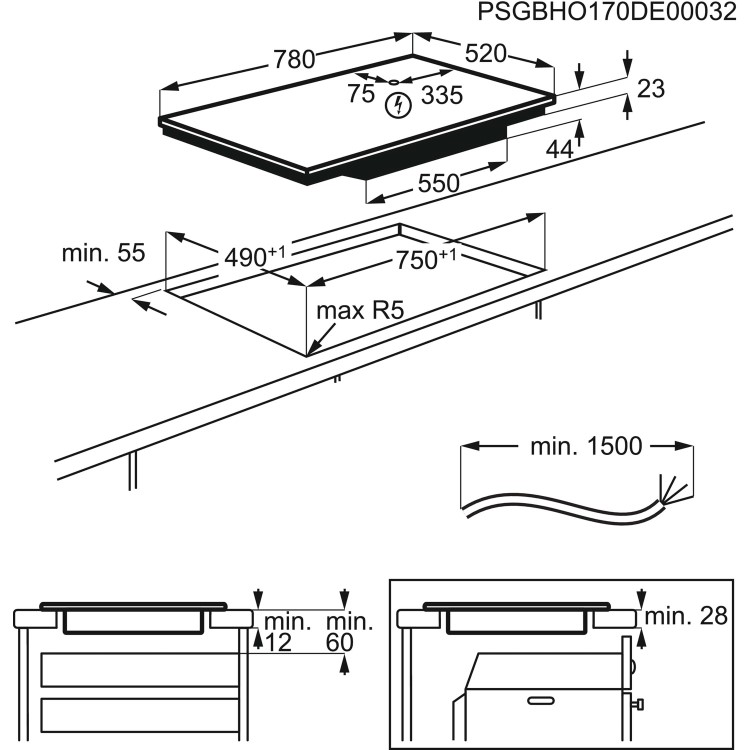 Refurbished AEG IKE84441FB 78cm 4 Zone Induction Hob With Bridging Function