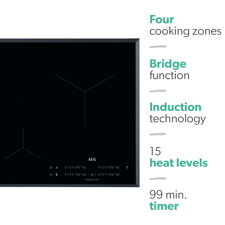 Refurbished AEG IKE84441FB 78cm 4 Zone Induction Hob With Bridging Function