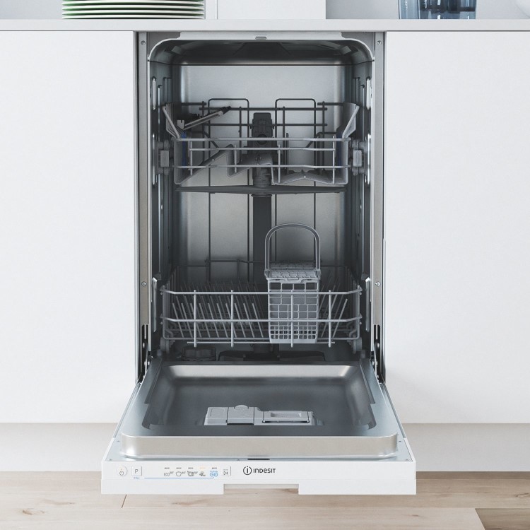 Indesit Push&Go Integrated Slimline Dishwasher - D-Rated White Control Panel