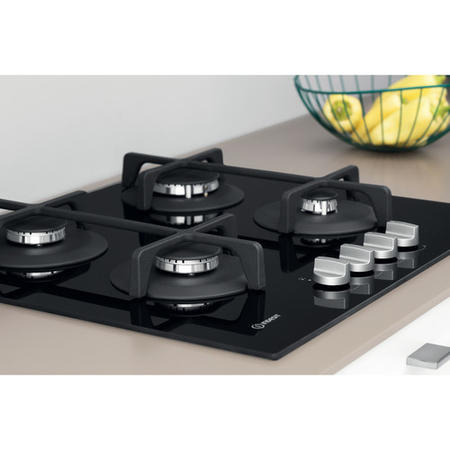 Indesit 60cm 4 Burner Gas on Glass Hob - Black