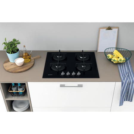 Indesit 60cm 4 Burner Gas on Glass Hob - Black