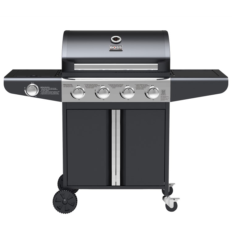 Refurbished Boss Grill Kentucky Premium 4 Burner Gas BBQ Grill with Side Burner - Black