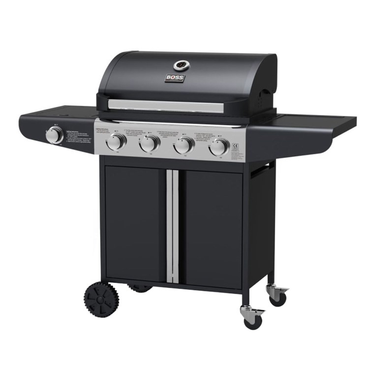 Refurbished Boss Grill Kentucky Premium 4 Burner Gas BBQ Grill with Side Burner - Black