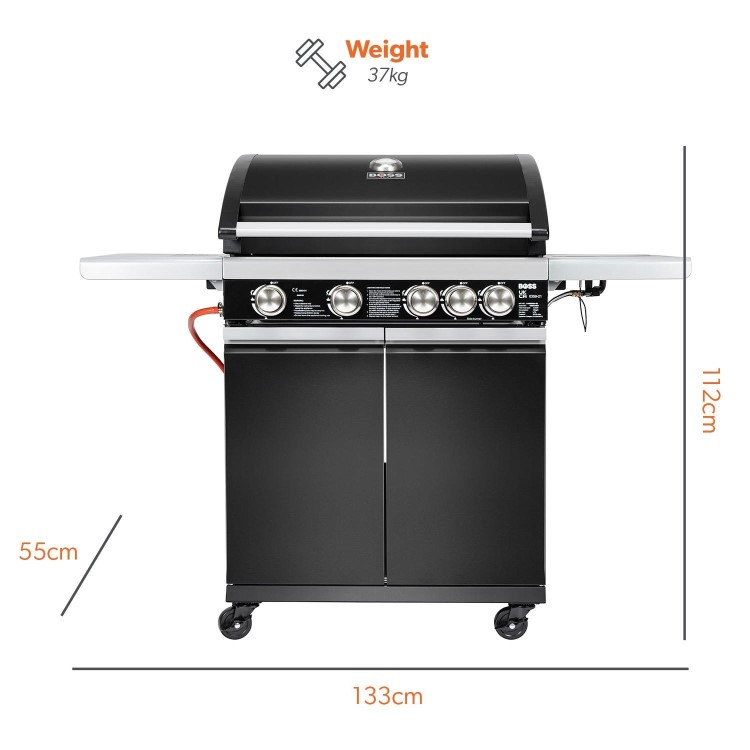 Boss Grill Alabama Elite - 4 Burner Gas BBQ Grill with Side Burner - Black