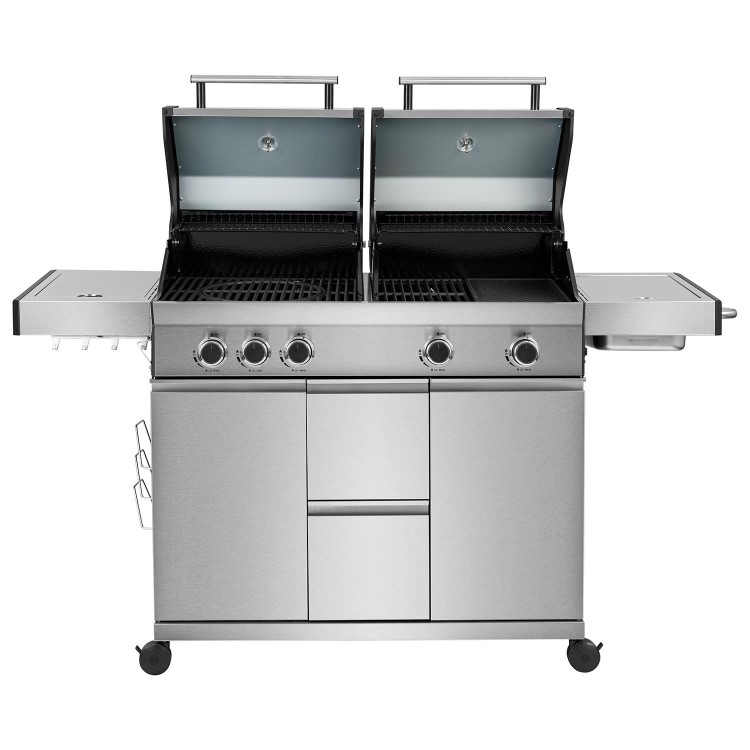 Boss Grill Double Header 4 Burner Gas BBQ Grill with Side Burner - Stainless Steel