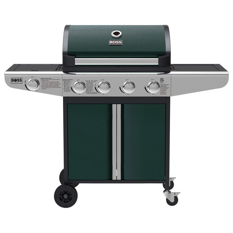 Boss Grill Kentucky Premium - 4 Burner Gas BBQ Grill with Side Burner - Green