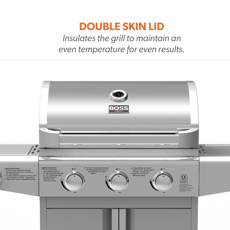 Refurbished Boss Grill Kentucky Premium 4 Burner Gas BBQ - Silver