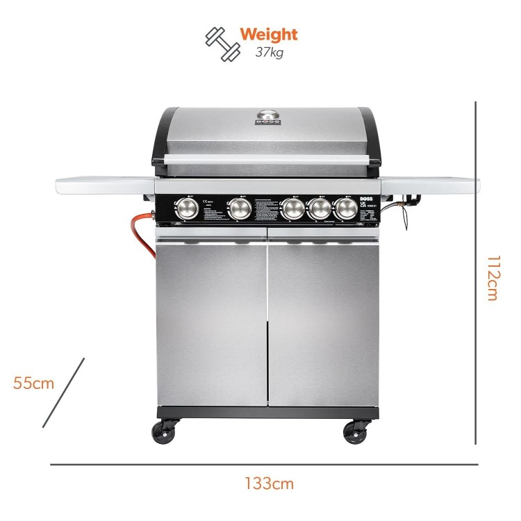 Boss Grill Alabama Elite - 4 Burner Gas BBQ with Side Burner - Stainless Steel 