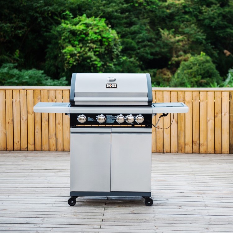 Boss Grill Alabama Elite - 4 Burner Gas BBQ with Side Burner - Stainless Steel 