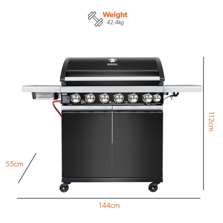 Boss Grill Alabama Elite - 6 Burner Gas BBQ Grill with Side Burner - Black