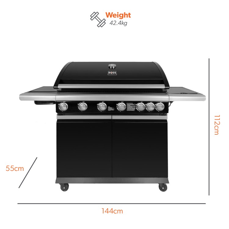 Refurbished Boss Grill Alabama Elite IQBBQ6BBL 6 Burner Gas BBQ with Side Burner in Black