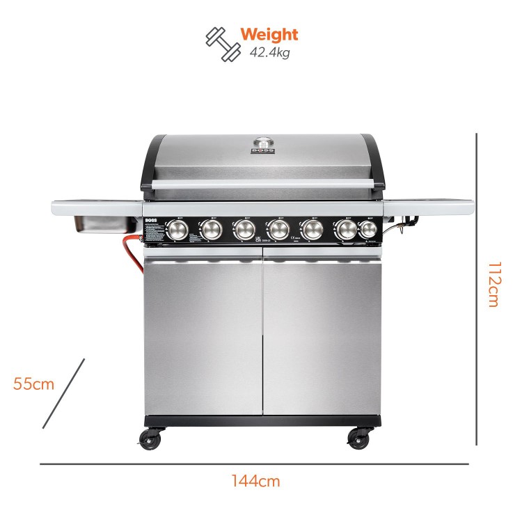 Boss Grill Alabama Elite - 6 Burner Gas BBQ with Side Burner - Stainless Steel