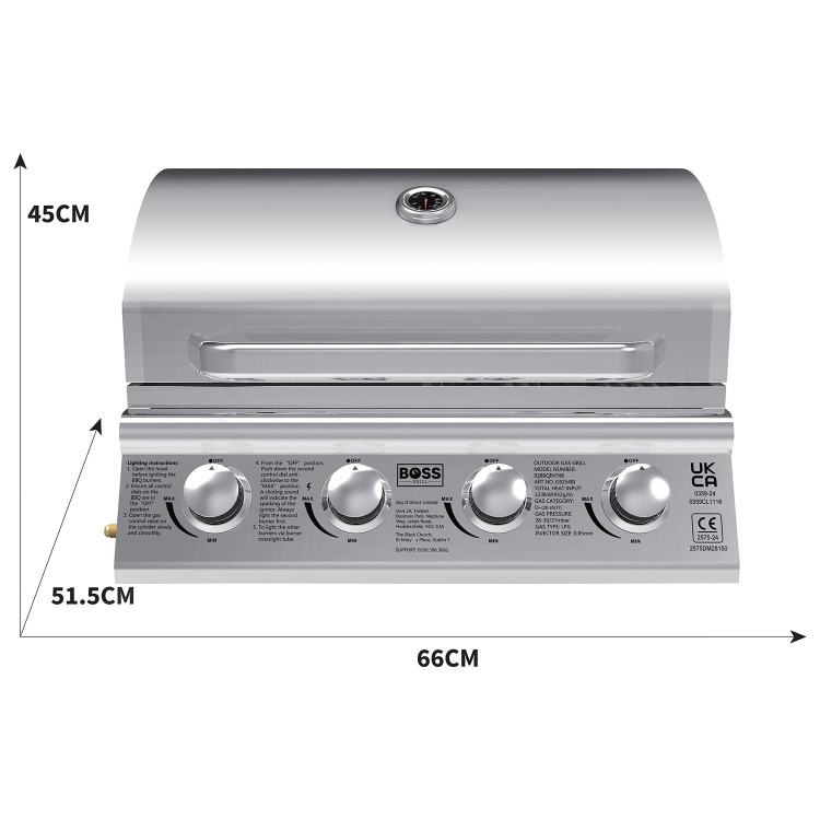 Refurbished Boss Grill Texas 4 Burner Built In Gas BBQ Grill - Stainless Steel