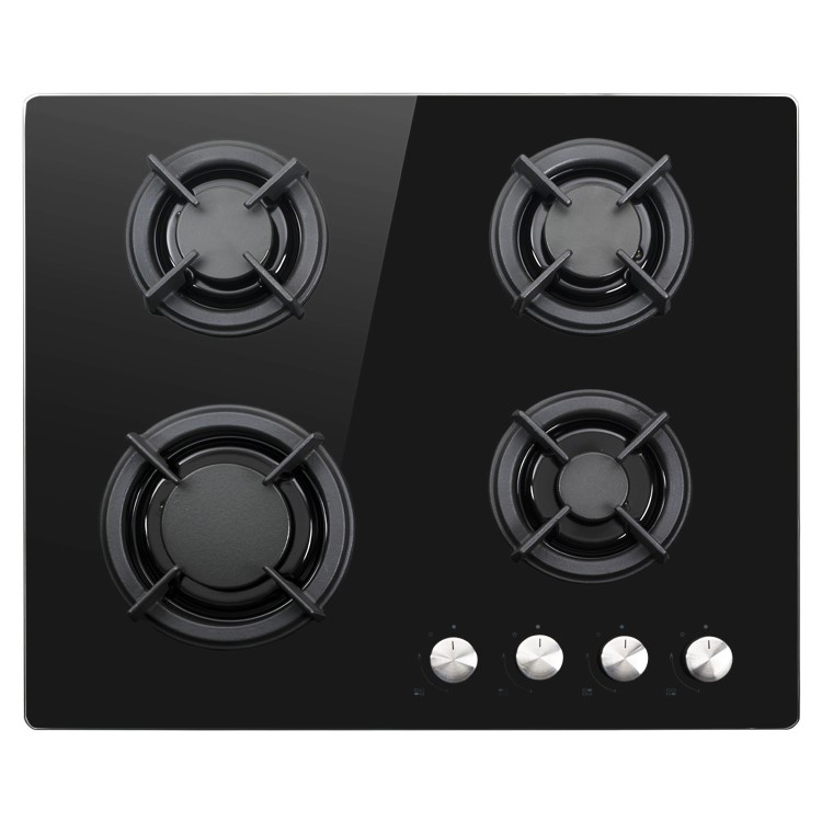 Refurbished electriQ EQGH406GGBLK 60cm Gas on Glass 4 Burner Gas Hob Black Glass