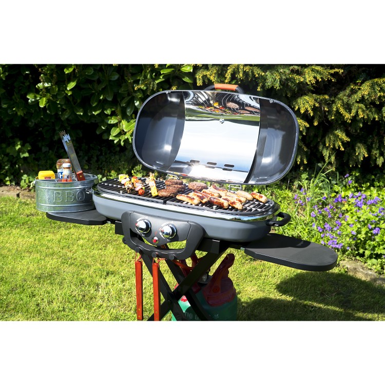 Refurbished Boss Grill Deluxe Portable - 2 Burner Gas BBQ Grill with Trolley - Grey