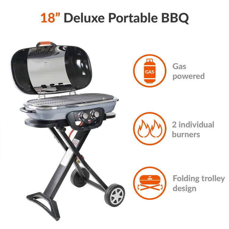 Refurbished Boss Grill Deluxe Portable - 2 Burner Gas BBQ Grill with Trolley - Grey