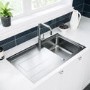 Single Bowl Chrome Stainless Steel Kitchen Sink with Reversible Drainer- Enza Isabella 860 x 500