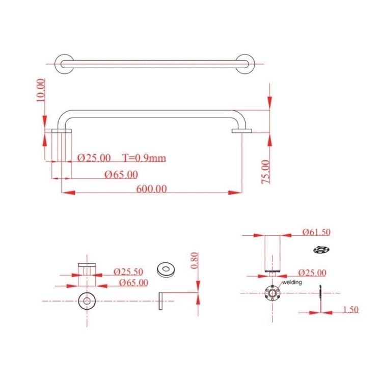 Stainless Steel Straight Grab Rail 640mm