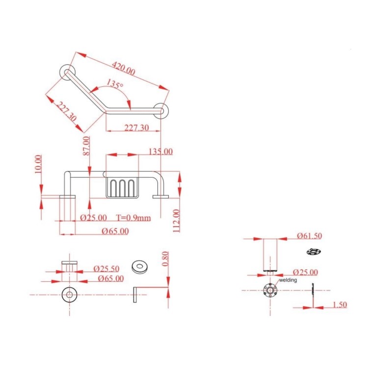 Stainless Steel Angled Grab Rail with Soap Basket 420mm