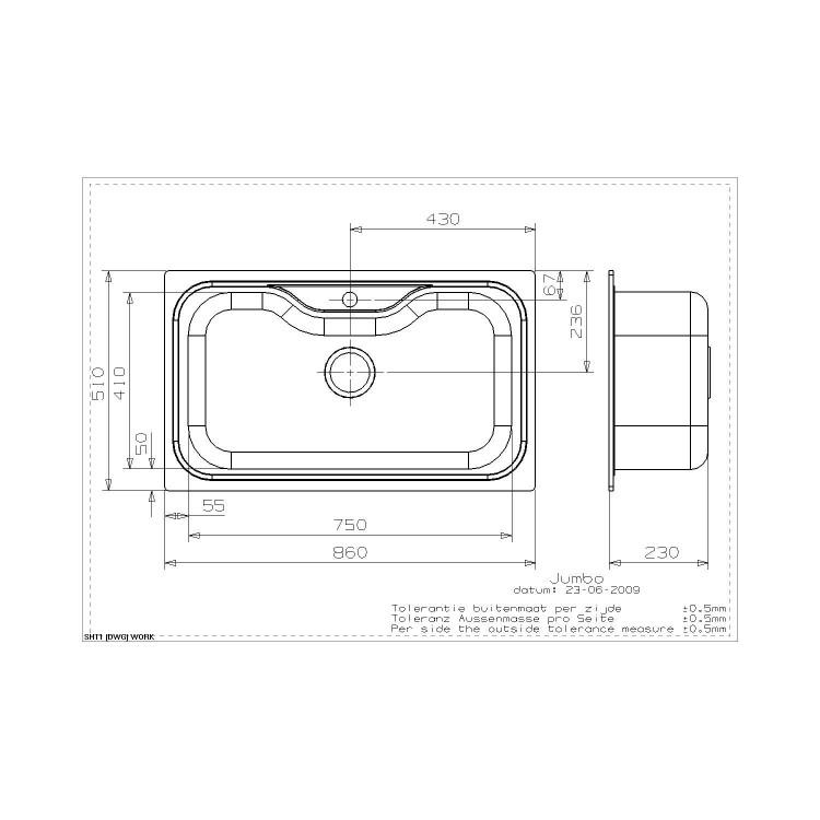 Single Bowl Chrome Stainless Steel Kitchen Sink - Reginox Jumbo