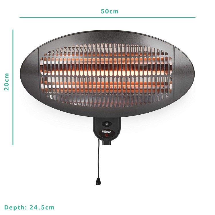 Tristar Wall Mounted Electric Patio Heater - 2kW with 3 Heat Settings