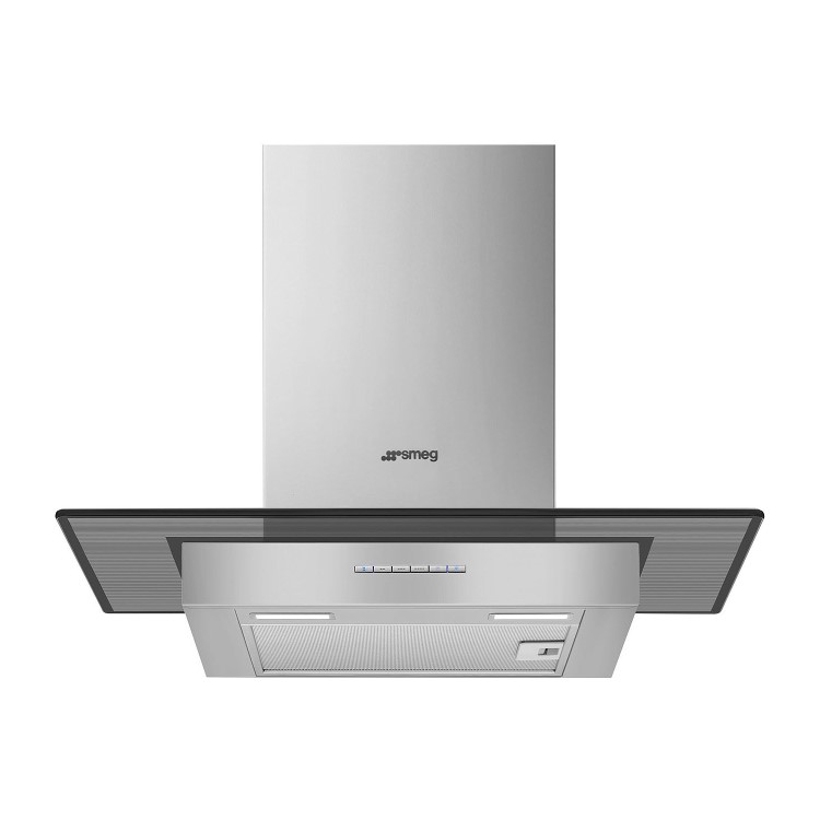 Smeg 60cm Flat Glass Chimney Cooker Hood - Stainless Steel with Black Glass Canopy