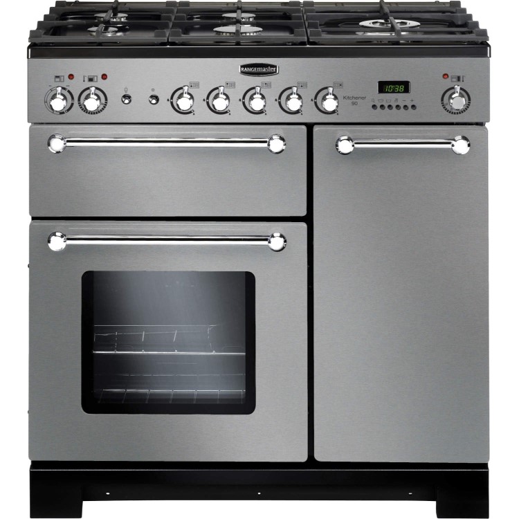 Rangemaster Kitchener 90cm Dual Fuel Range Cooker - Stainless Steel