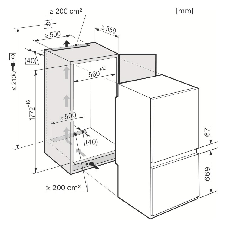 Miele KDN37132iD 54cm Wide Frost Free 70-30 Integrated Upright Fridge Freezer - White