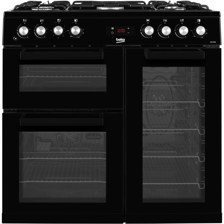 Beko 90cm Dual Fuel Double Oven Range Cooker - Black