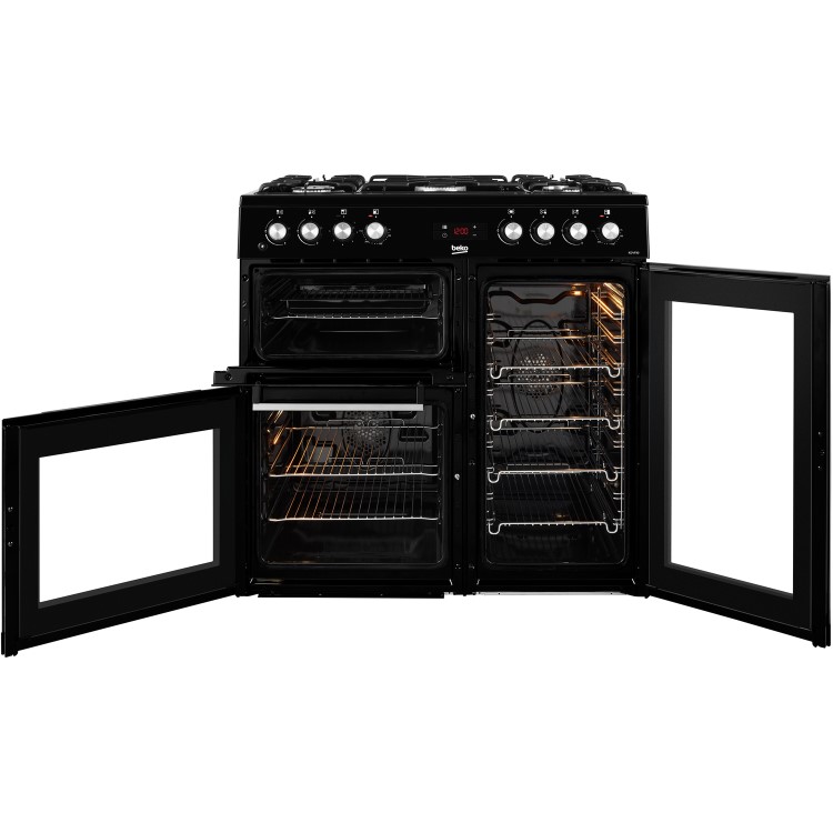 Beko 90cm Dual Fuel Double Oven Range Cooker - Black