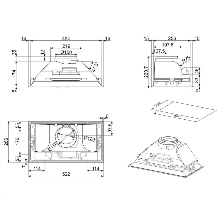 Refurbished Smeg Cucina KI52E3 52cm Canopy Cooker Hood Silver