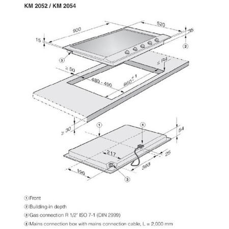 Miele KM2054 90cm 5 Burner Gas Hob with Wok Burner - Stainless Steel