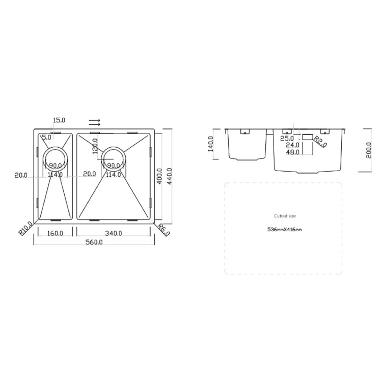 Rangemaster Kube 1.5 Bowl Inset / Undermount Chrome Stainless Steel Kitchen Sink- 560mm x 440mm