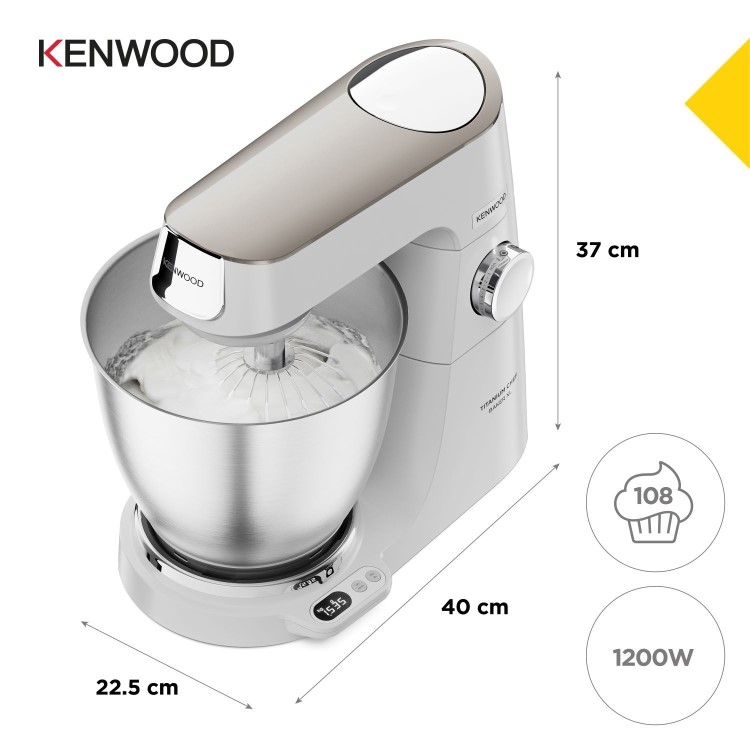 Kenwood KVL65.001WH Chef Titanium Baker XL Stand Mixer with 7L Bowl - White