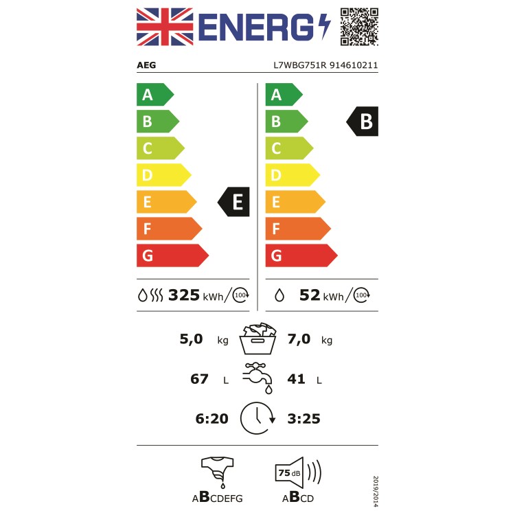 Refurbished AEG DualSense L7WBG751R Freestanding 7/5KG 1400 Spin Washer Dryer White