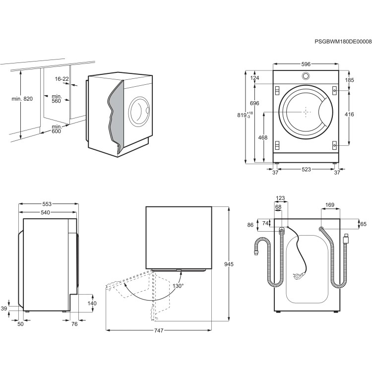 Refurbished AEG L7WE7631BI Integrated 7/4KG 1500 Spin Washer Dryer