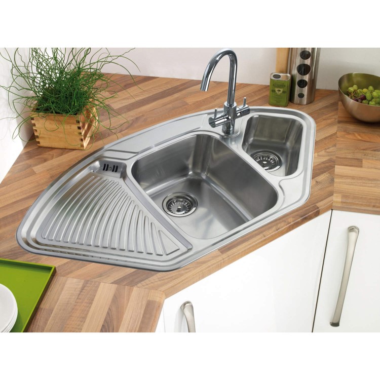 Astracast LD15XXHOMESK1 Lausanne 1.5 Bowl Left Hand Drainer Polished Stainless Steel Corner Sink