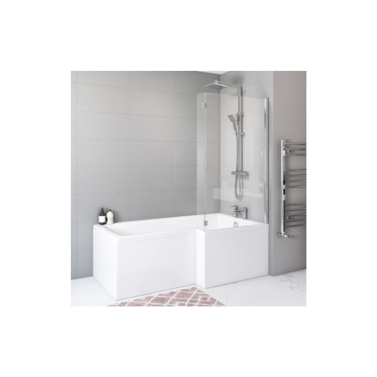 Freestanding Single Ended Left Hand Corner Shower Bath with Chrome Bath Screen with Fixed Panel &  Towel Rail 1500 x 740mm - Kona