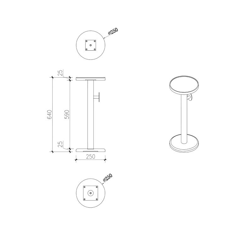 Black Round Bath Table 634mm - Lisbon